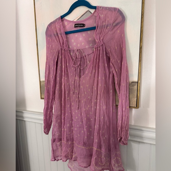 ANTIK BATIK 100% Silk Mulberry Pink Sheer Mini Dress Size M - Picture 2 of 9